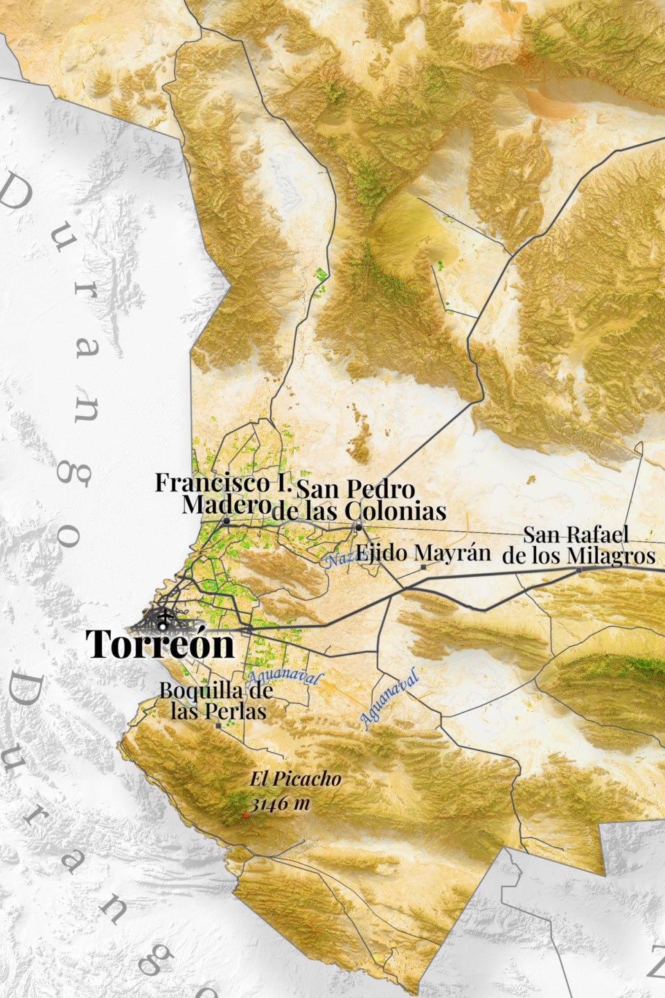 Coahuila, Mexico – Satellite Shaded Relief Map