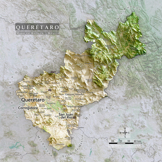 Queretaro, Mexico – Satellite Shaded Relief Map | Fine Art Print