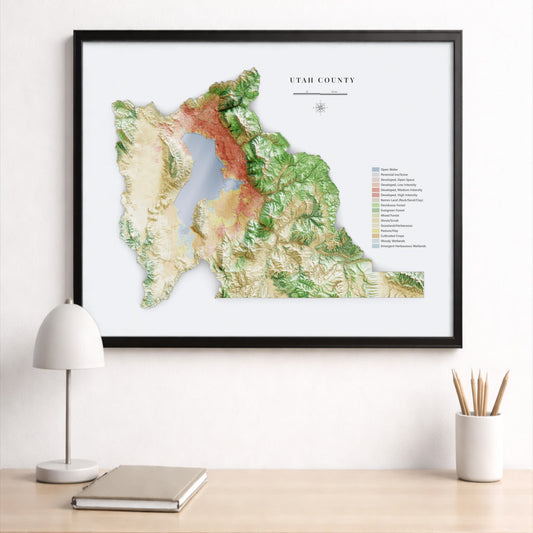 Utah County Topographic Map – Landcover Style Giclée Print