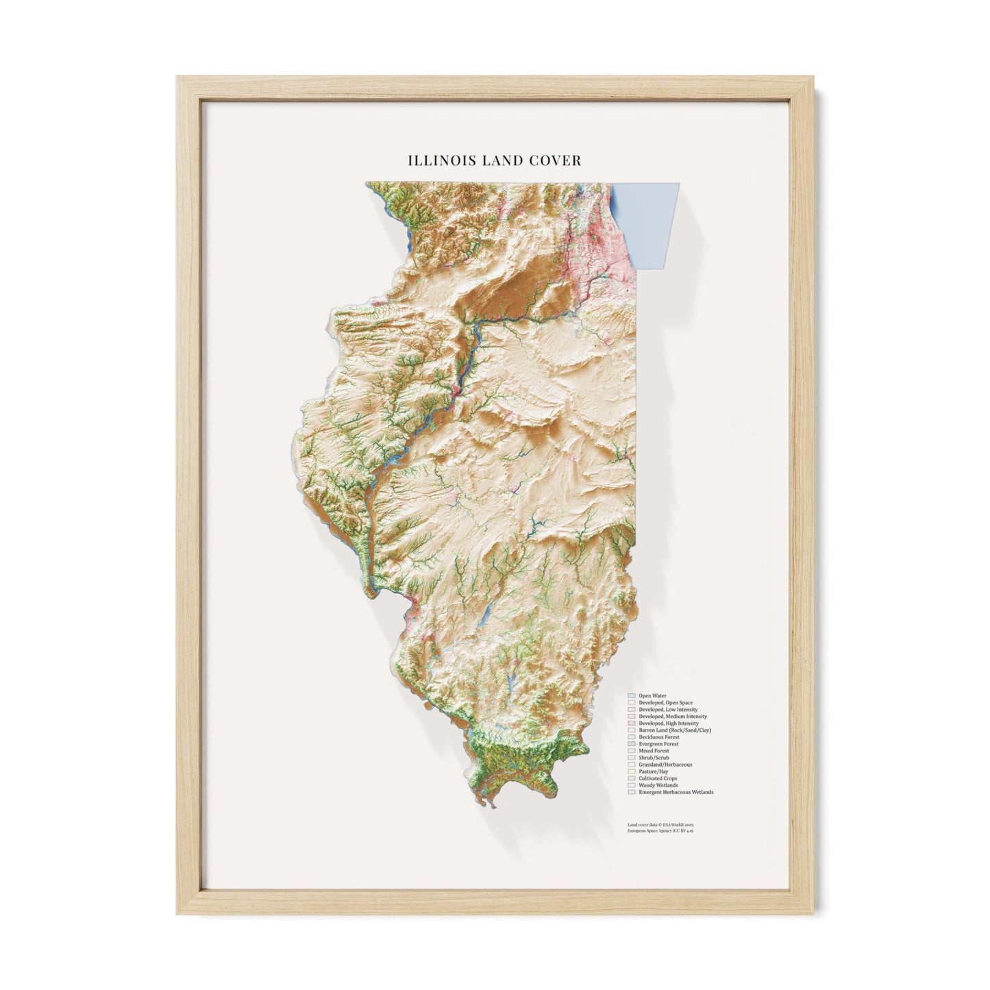 Illinois Topographic Map – Landcover Style Giclée Print