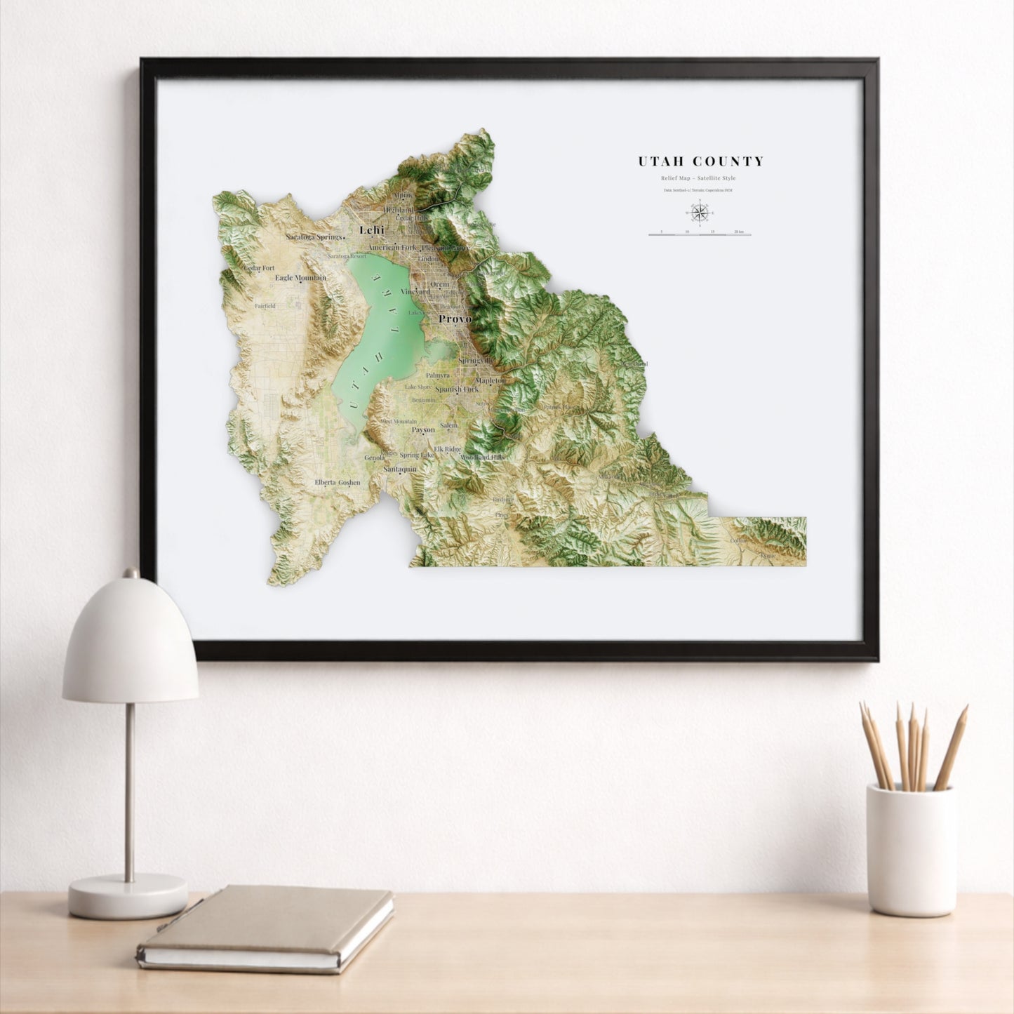 Utah County Topographic Map – Satellite Style Giclée Print