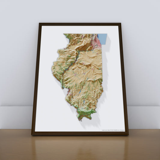 Illinois Topographic Map – Landcover Style Giclée Print