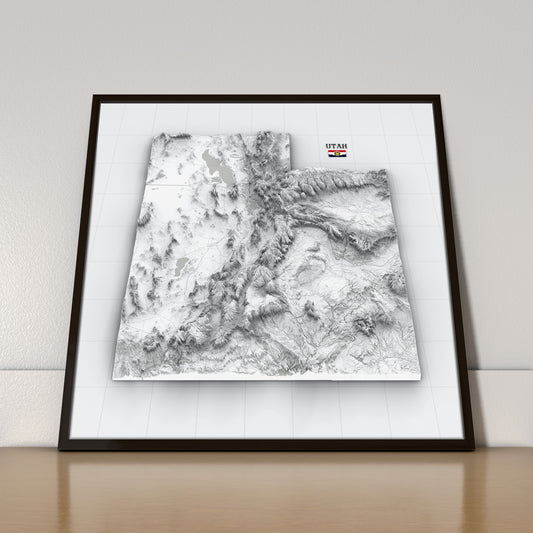 Utah 3D Relief Map – Minimal Elevation Wall Art (Monochrome)
