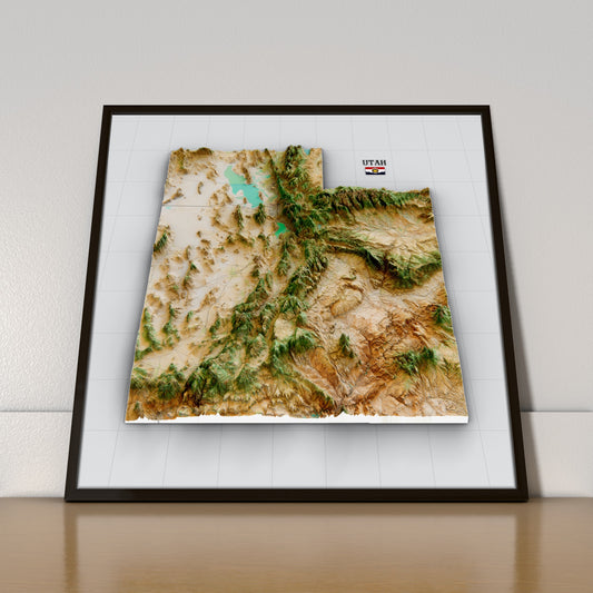 Utah 3D Relief Map – Satellite Terrain Wall Art