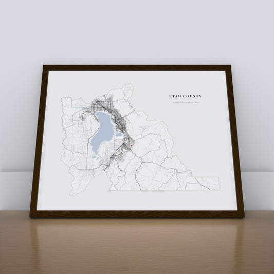 Utah County Map – Roads & Railways Style Giclée Print