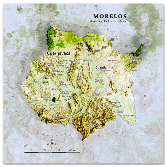 Morelos, Mexico – Satellite Shaded Relief Map | Fine Art Print