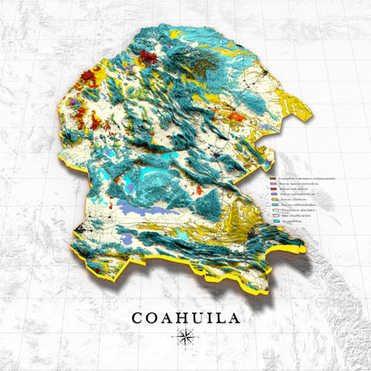 Coahuila, Mexico – 3D Relief Map (Geological)