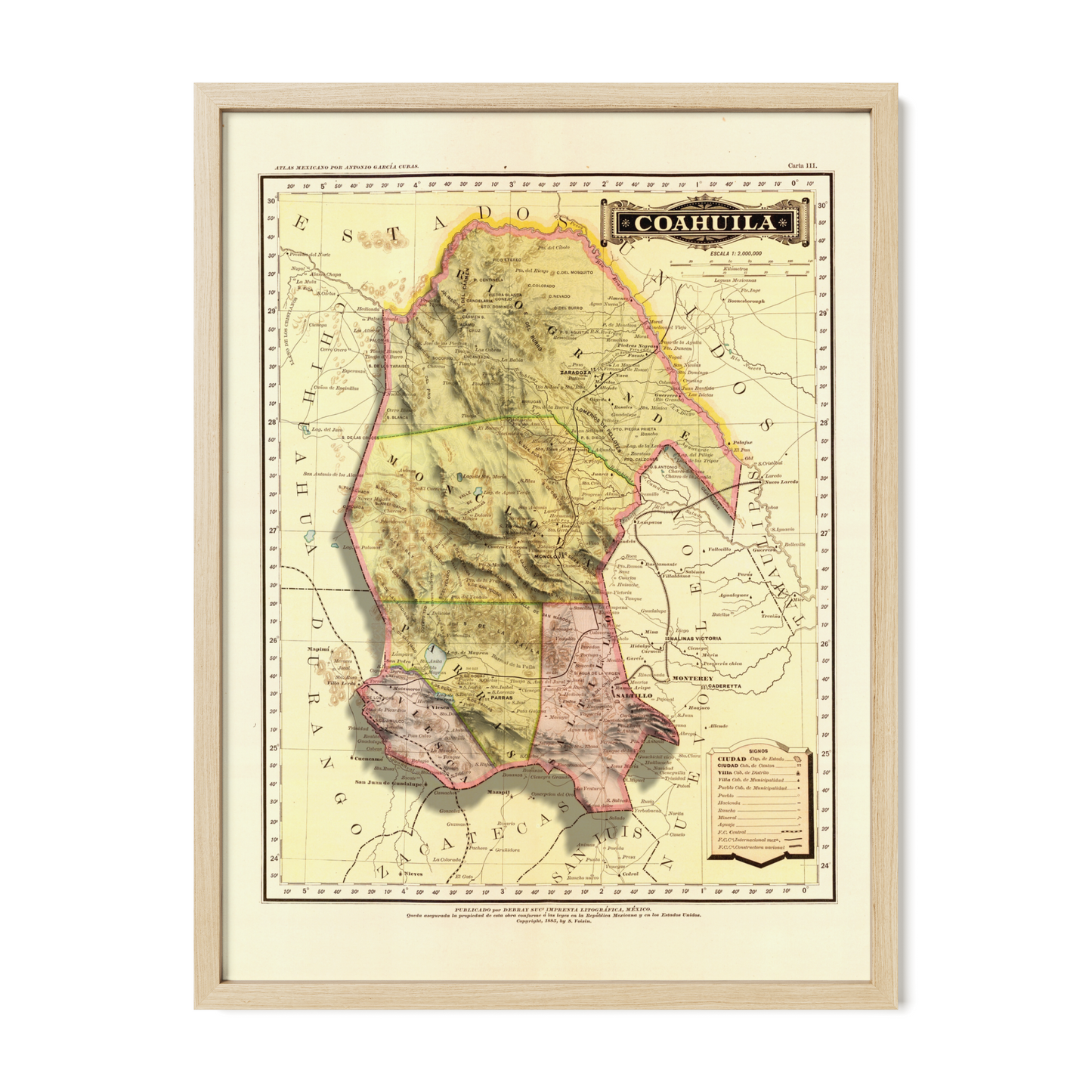Coahuila, Mexico – Antique Relief Map | Fine Art Print