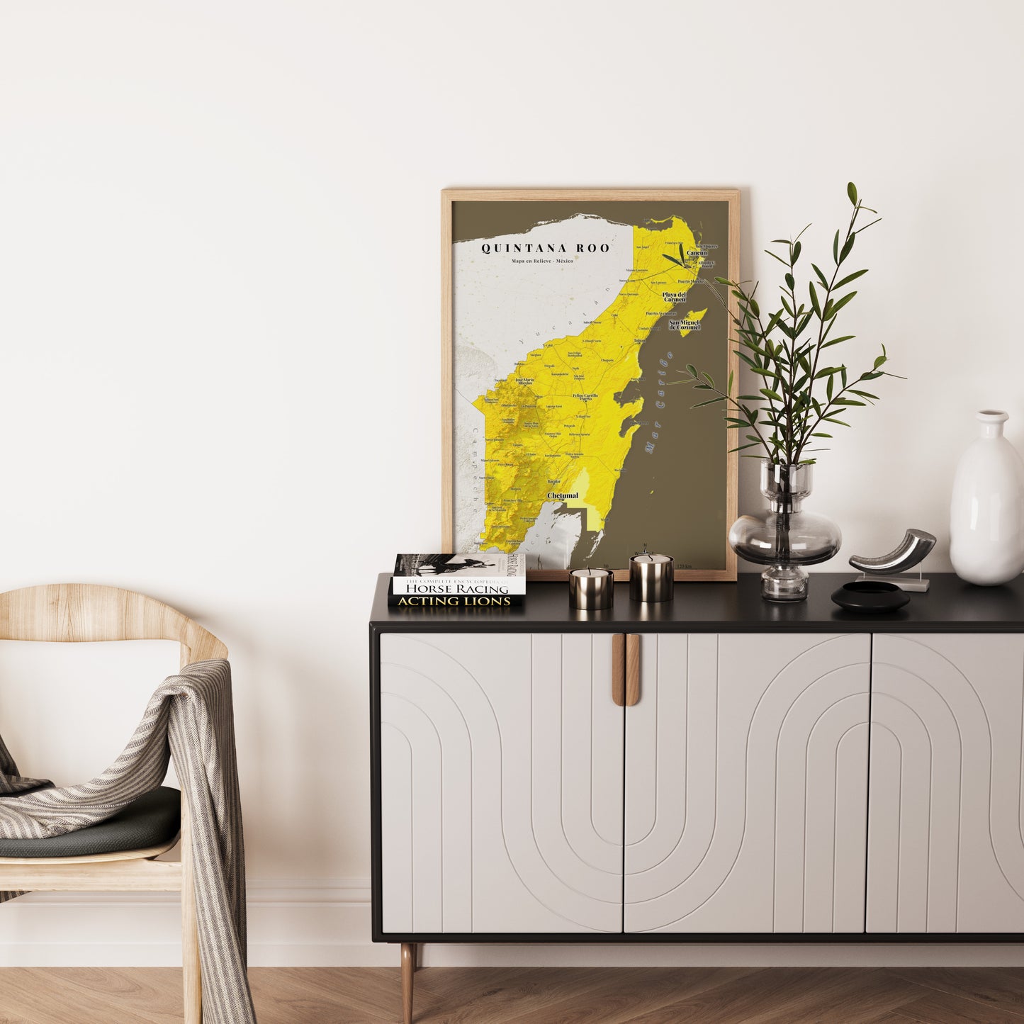 Quintana Roo, Mexico – Golden Shaded Relief Map | Fine Art Print