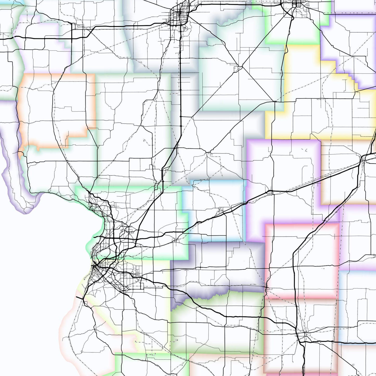 Illinois Map – Roads & Railways Style Giclée Print