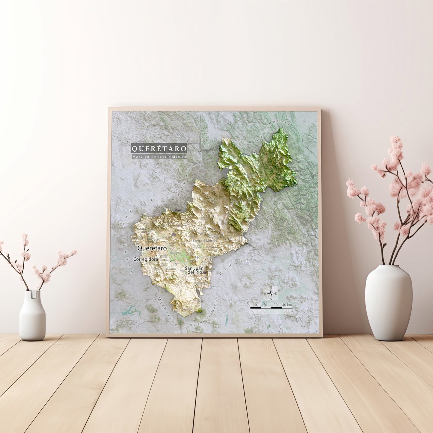 Queretaro, Mexico – Satellite Shaded Relief Map | Fine Art Print