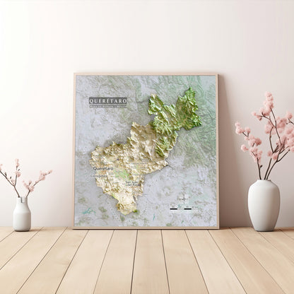 Queretaro, Mexico – Satellite Shaded Relief Map | Fine Art Print