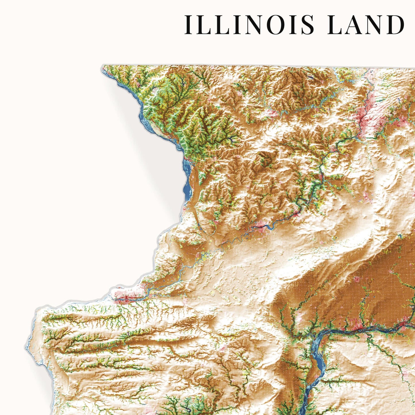 Illinois Topographic Map – Landcover Style Giclée Print