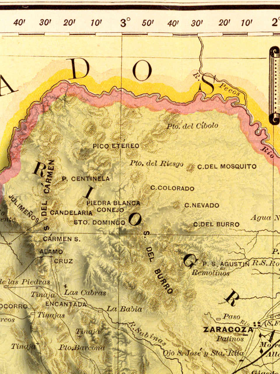 Coahuila, Mexico – Antique Relief Map | Fine Art Print
