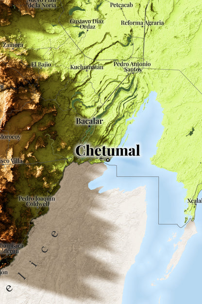 Quintana Roo, Mexico – Elevation Shaded Relief Map | Fine Art Print