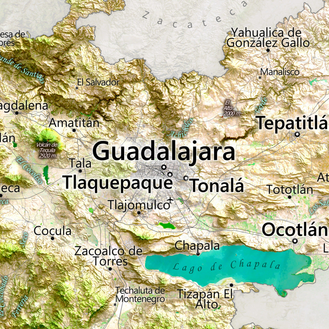 Jalisco, Mexico – Satellite Shaded Relief Map | Fine Art Print