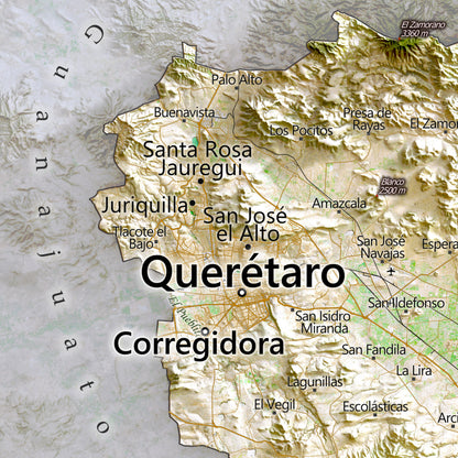 Queretaro, Mexico – Satellite Shaded Relief Map | Fine Art Print