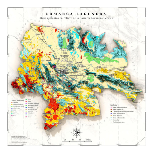 Comarca Lagunera (18 Municipios), México – Geological Shaded Relief Map