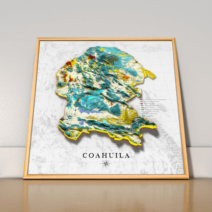 Coahuila, Mexico – 3D Relief Map (Geological)