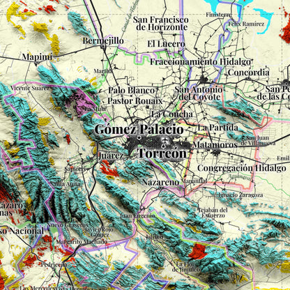 Comarca Lagunera (20 Municipios), México – Geological Shaded Relief Map