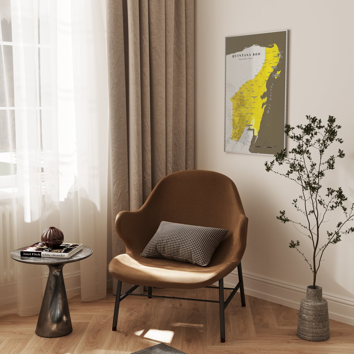 Quintana Roo, Mexico – Golden Shaded Relief Map | Fine Art Print