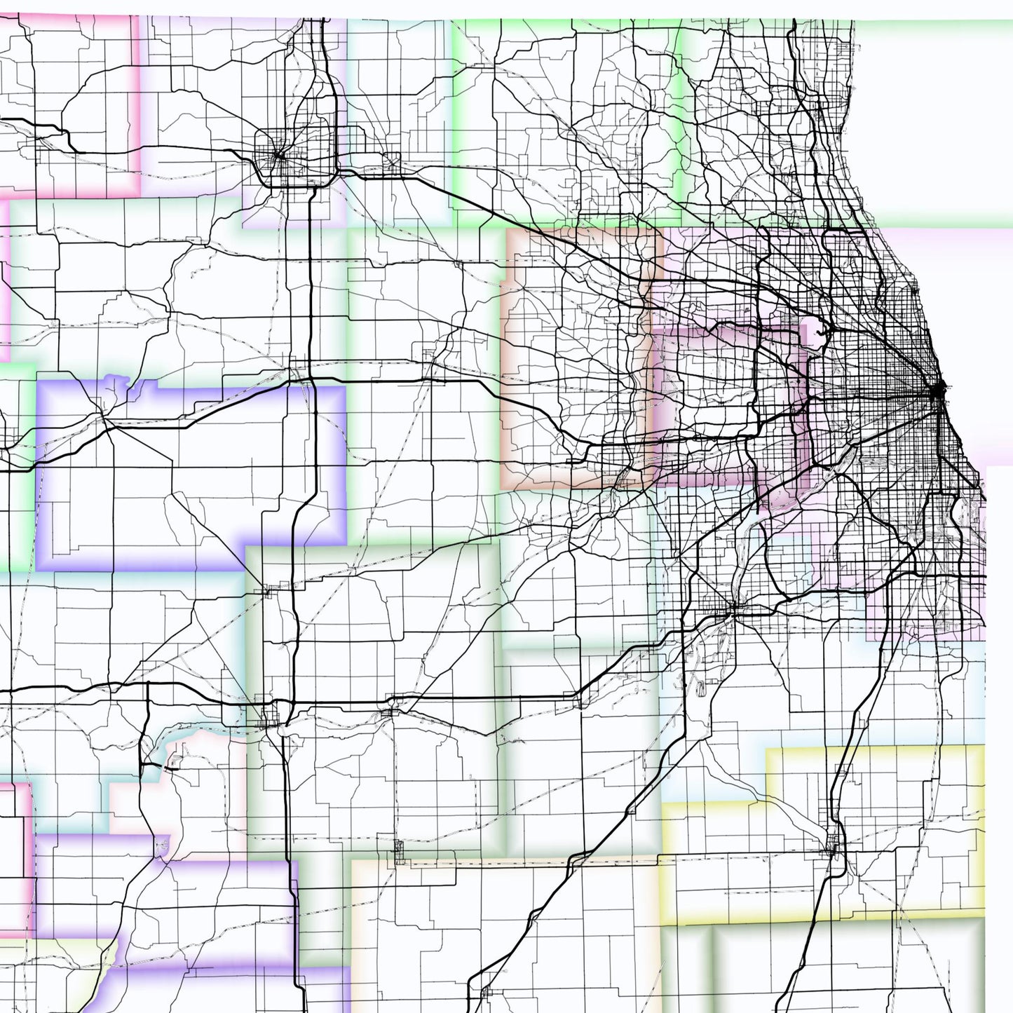 Illinois Map – Roads & Railways Style Giclée Print