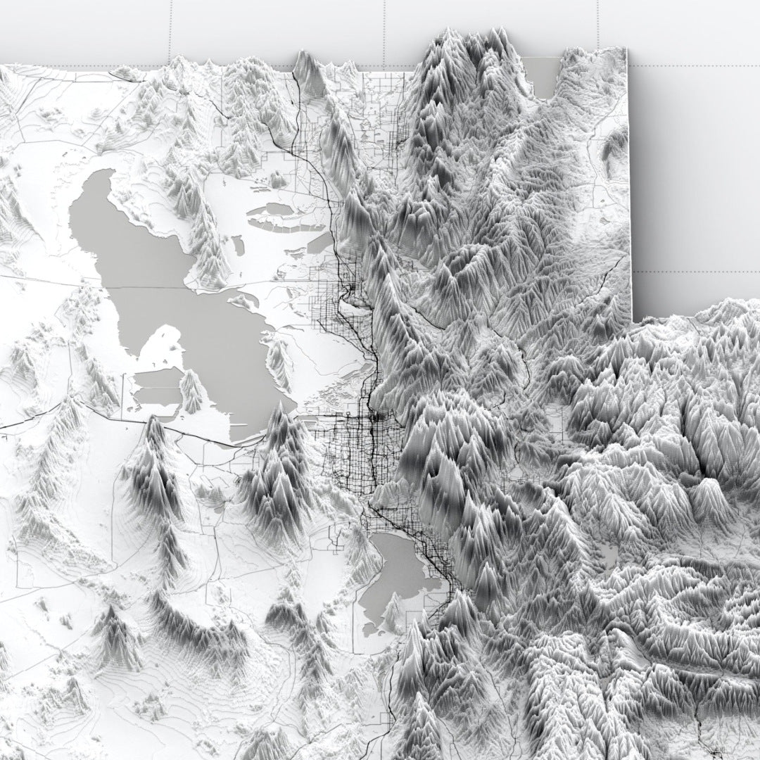 Utah 3D Relief Map – Minimal Elevation Wall Art (Monochrome)