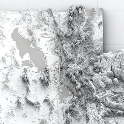 Utah 3D Relief Map – Minimal Elevation Wall Art (Monochrome)