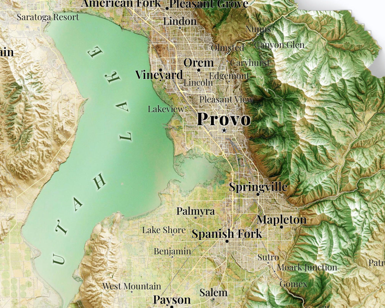Utah County Topographic Map – Satellite Style Giclée Print