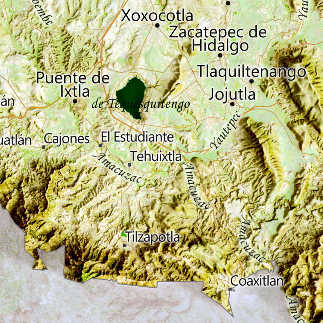 Morelos, Mexico – Satellite Shaded Relief Map | Fine Art Print