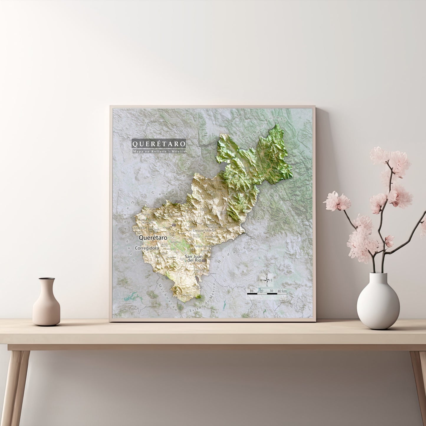 Queretaro, Mexico – Satellite Shaded Relief Map | Fine Art Print