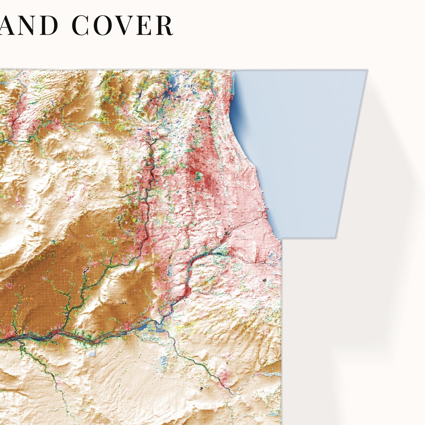 Illinois Topographic Map – Landcover Style Giclée Print