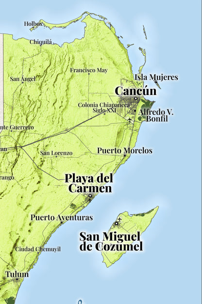 Quintana Roo, Mexico – Elevation Shaded Relief Map | Fine Art Print