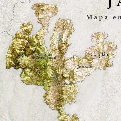 Jalisco, Mexico – Satellite Shaded Relief Map | Fine Art Print