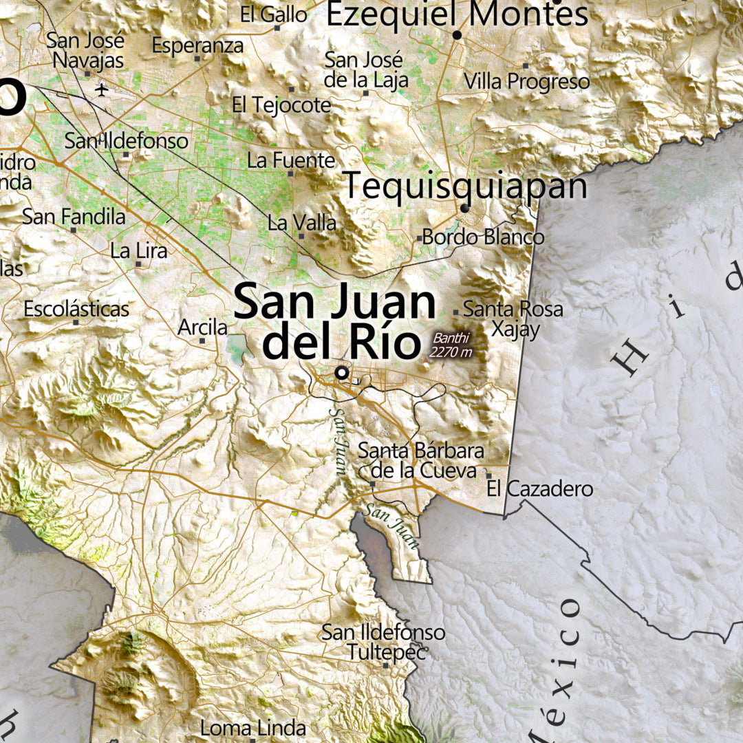 Queretaro, Mexico – Satellite Shaded Relief Map | Fine Art Print