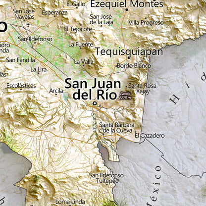 Queretaro, Mexico – Satellite Shaded Relief Map | Fine Art Print