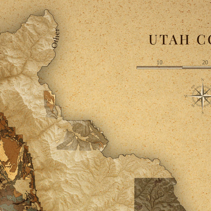 Utah County Topographic Map - Vintage Soil Style Giclée Print