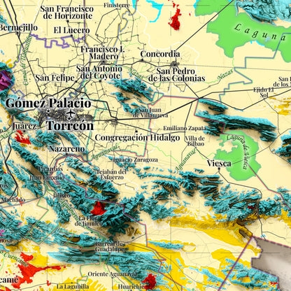 Comarca Lagunera (18 Municipios), México – Geological Shaded Relief Map