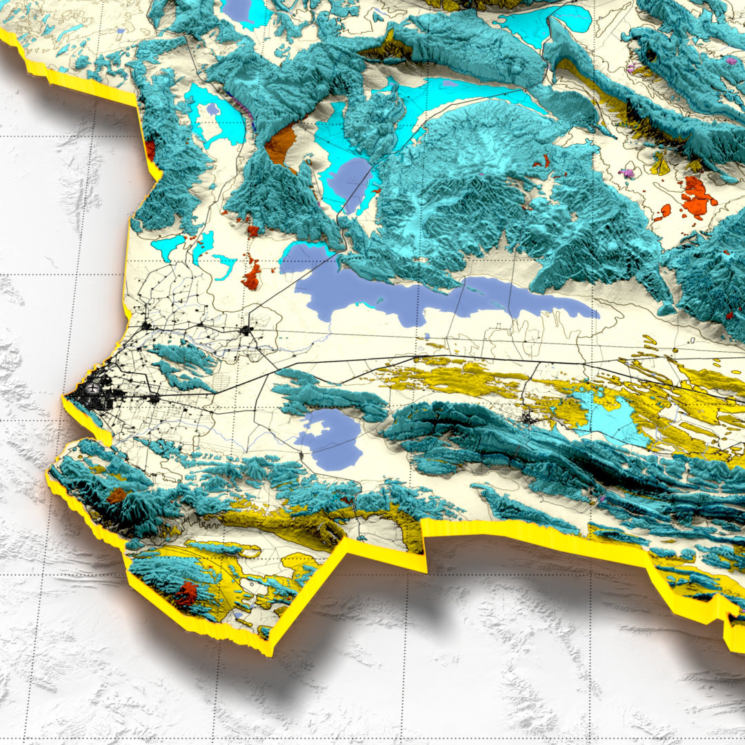 Coahuila, Mexico – 3D Relief Map (Geological)