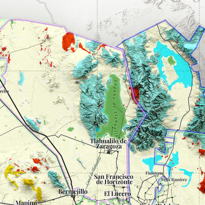 Comarca Lagunera (20 Municipios), México – Geological Shaded Relief Map