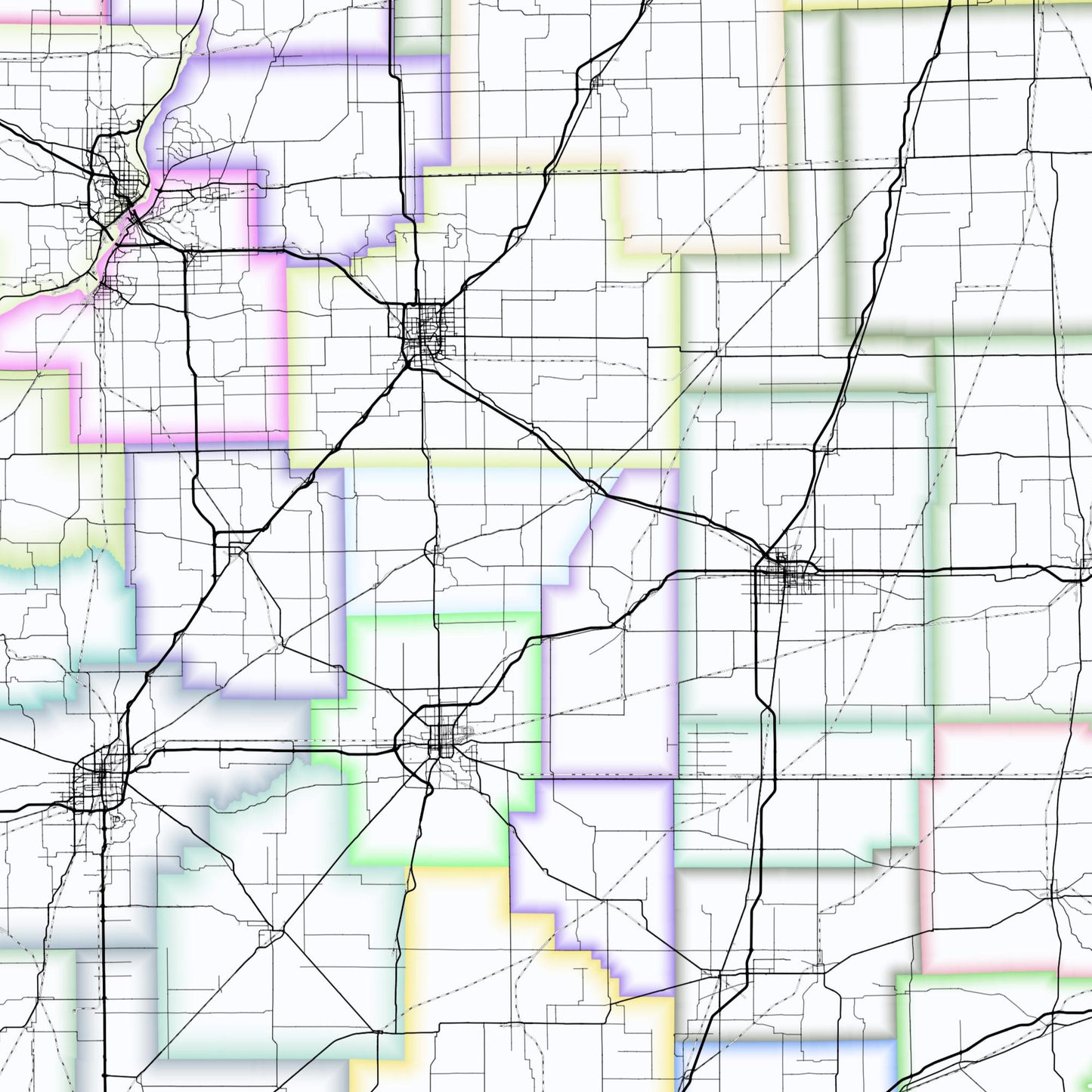 Illinois Map – Roads & Railways Style Giclée Print