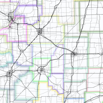Illinois Map – Roads & Railways Style Giclée Print