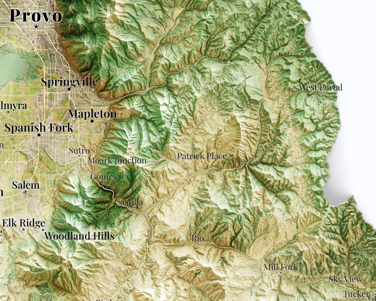 Utah County Topographic Map – Satellite Style Giclée Print