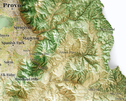 Utah County Topographic Map – Satellite Style Giclée Print