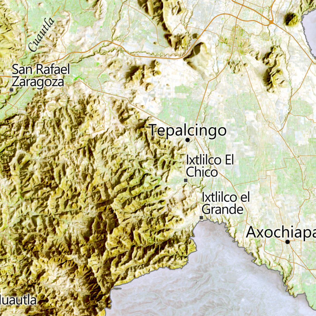 Morelos, Mexico – Satellite Shaded Relief Map | Fine Art Print