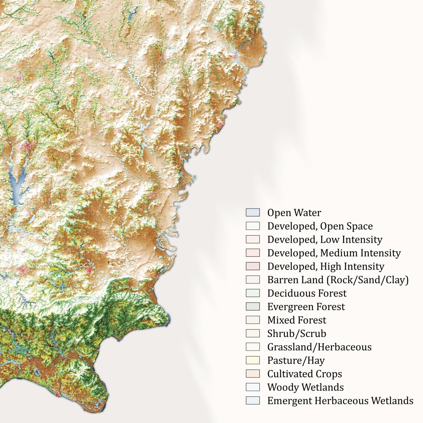 Illinois Topographic Map – Landcover Style Giclée Print