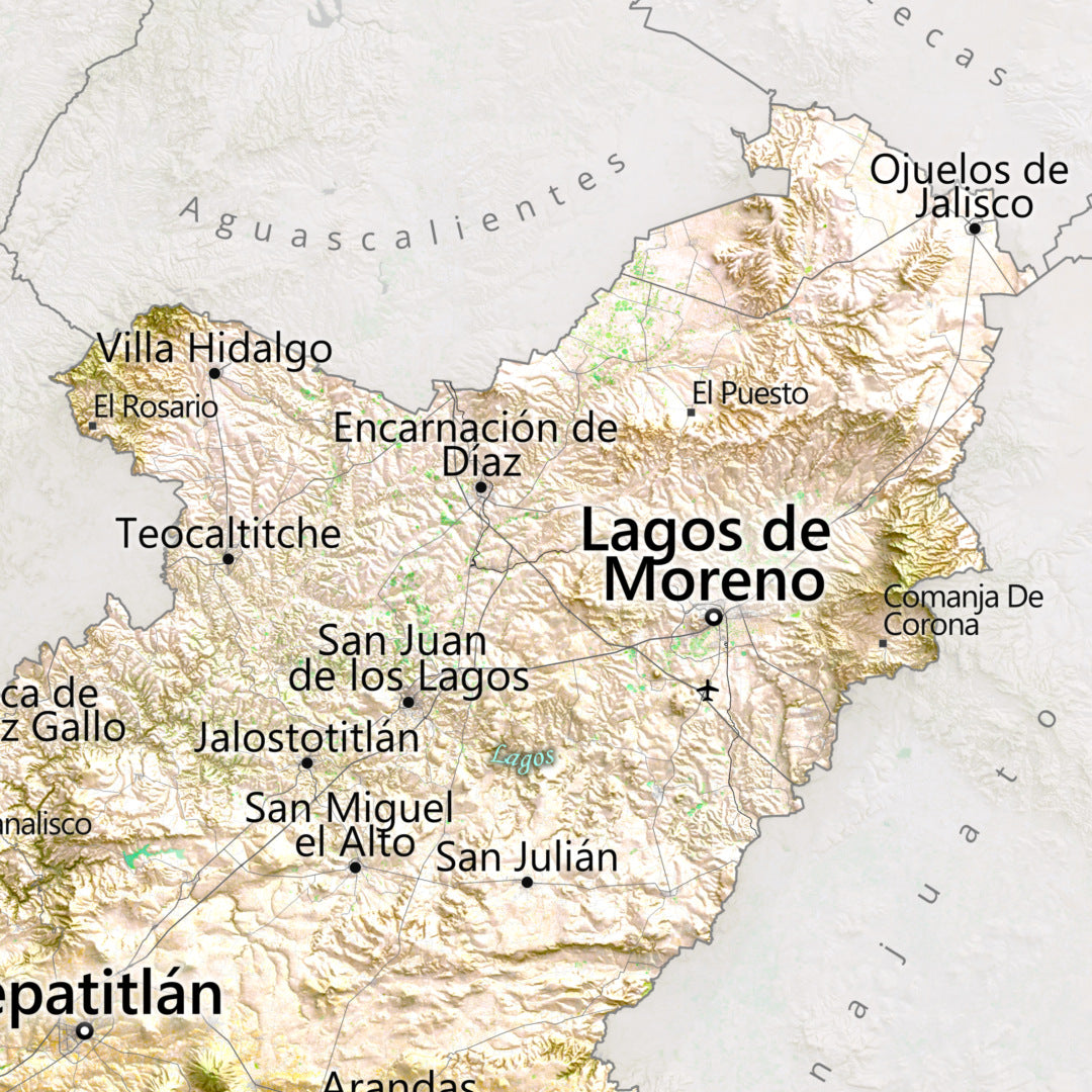 Jalisco, Mexico – Satellite Shaded Relief Map | Fine Art Print