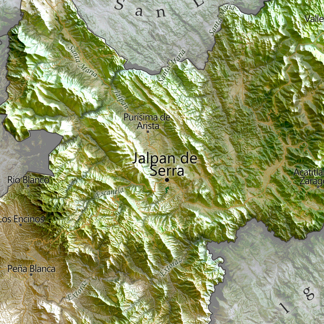 Queretaro, Mexico – Satellite Shaded Relief Map | Fine Art Print