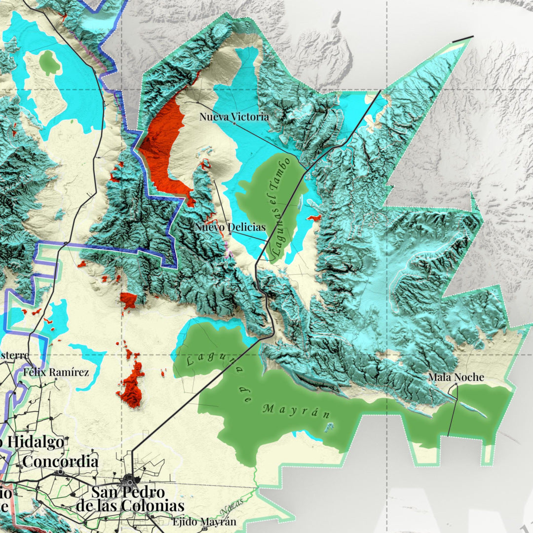 Comarca Lagunera (20 Municipios), México – Geological Shaded Relief Map