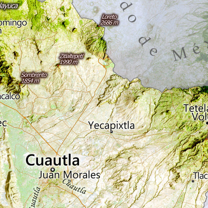 Morelos, Mexico – Satellite Shaded Relief Map | Fine Art Print